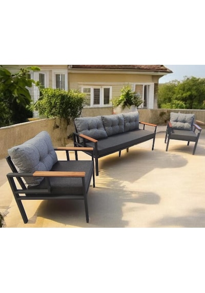 Pimango Pielize Bahçe Ve Balkon Mobilyası Antrasit Gri 3+1+1 Anrasit - Gri