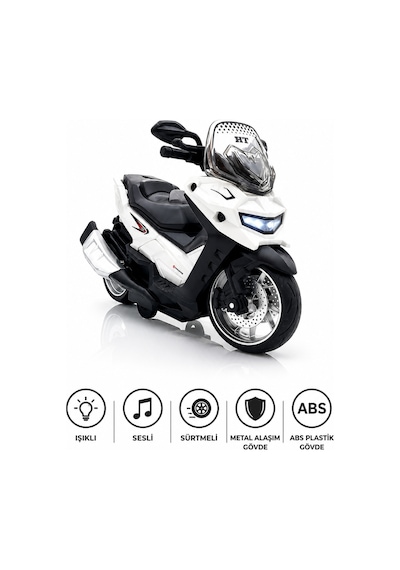 Işıklı Ve Sesli Sürtmeli Metal Oyuncak Motor 14 Cm Diecast Maket Motosiklet Xmax Scooter Beyaz Çok Renkli