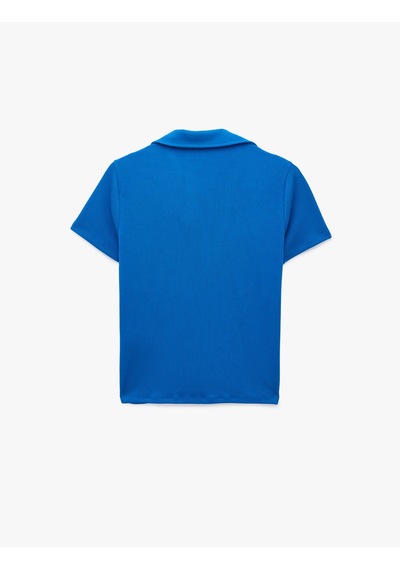 Koton Slim Fit Ribanalı Kısa Kollu Polo Yaka Tişört Mavi 6sak50517ek