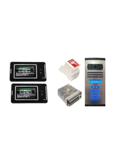 2 Daire Nts 2001-s 4,3'' Görüntülü Diafon Siyah-8003 Tuş Takımlı Şifreli Zil Panelli Set