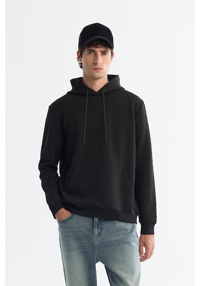 Avva Erkek Siyah Kapüşonlu Baskılı Elastan Regular Fit Sweatshirt A42y1332