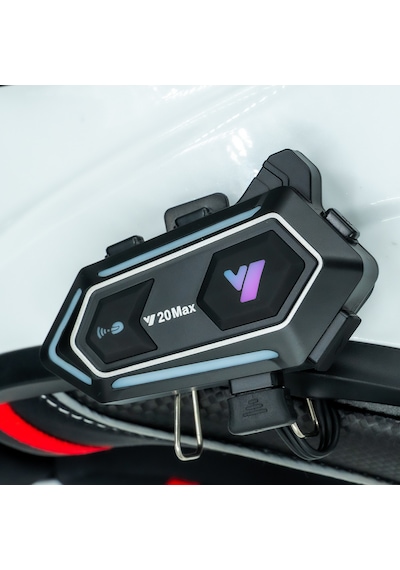 Gp Katjmer Y20 Max Bluetooth 5.3 300m Çift Yönlü Rgb Işıklı Motosiklet Kask Kulaklığı Intercom