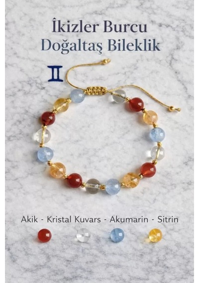 Doğaltaş İkizler Burcu Bileklik Çok Renkli