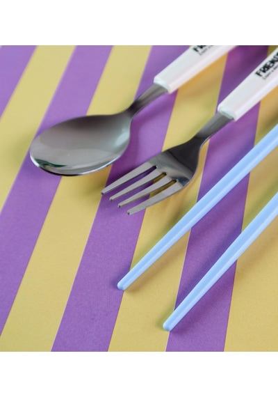 Hayvan Figürlü Çocuk Çatal Kaşık Ve Chopstick Seti 3'lü Takım Beyaz