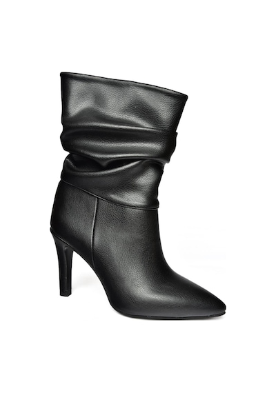 Fox Shoes R404020309 Siyah İnce Topuklu Büzgülü Kadın Bot Siyah