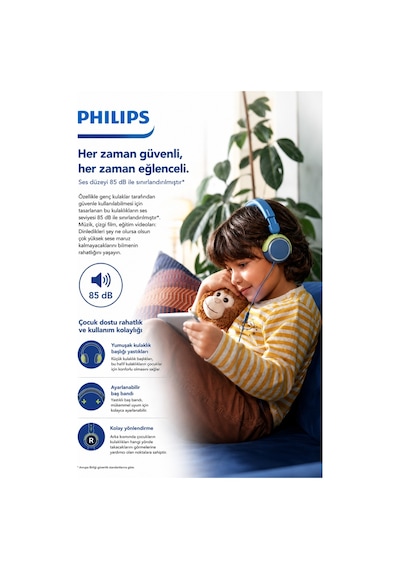 Philips TAK2000CT/00 Kablolu Kulak Üstü Çocuk Kulaklığı - Kristal Deniz Mavisi