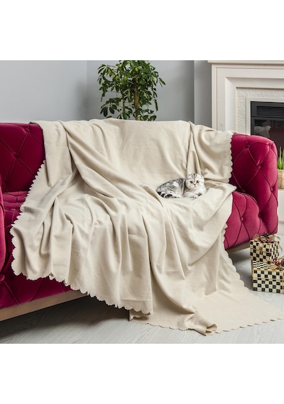 Kaymaz Koltuk Örtüsü Çift Taraflı Mikrofiber Şönil 175x350 Cm Xl- Krem Kedi Köpek Ve Çocuk Dostu krem