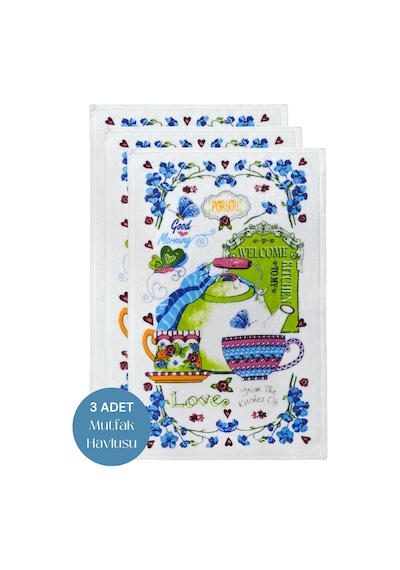 3lü Paket Baskılı Beyaz Mutfak Havlusu Modeli For You