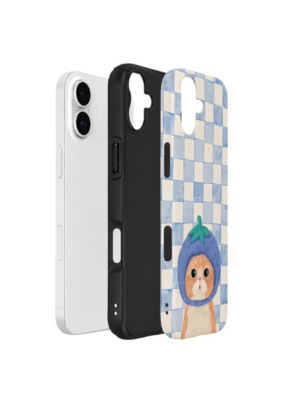 Apple iPhone Uyumlu 17 Vorian Çift Katmanlı Kılıf Blueberry Cat Check