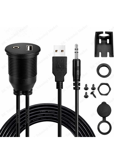 Araç Paneline Uygulanabilir Ses-USB Uzatma Kablosu - 2 Metre