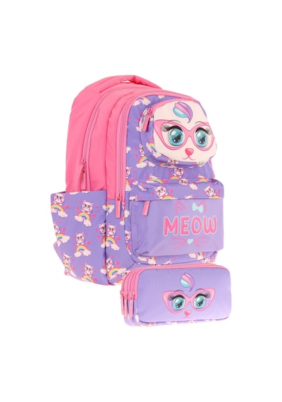 Kaukko Kids Toys Kız Çocuk Mor Pembe 3d Kedi Şekilli İlkokul Çantası Ve Kalemlik Seti L5236+l8236 Mor - Pembe