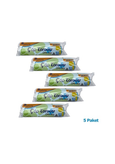 Canhome Mavi Orta Boy 55 x 60 CM 30 Litre Çöp Torbası Poşeti - 20 Adetlik 5 Rulo