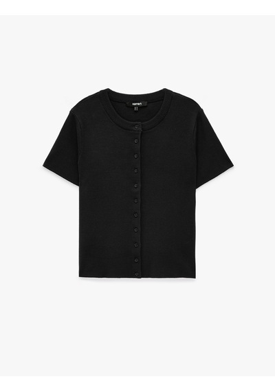 Koton Regular Fit Kısa Kollu Bisiklet Yaka Düğmeli Triko Hırka Siyah 7wak90597ht