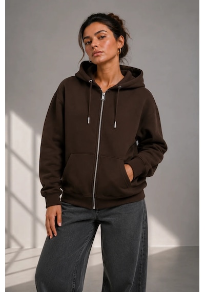 Bb Butik Basic Kadın Oversize Fermuarlı Kapüşonlu Sweatshirt Üç İplik Sweatshirt Hırka My3535 Kahverengi Bb Butik Basic Kadın Oversize Fermuarlı Kapüşonlu Sweatshirt Üç İplik Sweatshirt Hırka My3535 Kahverengi