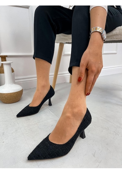 Ervanın Butiği Siyah Tüvit Freda Kadın Stiletto-3862