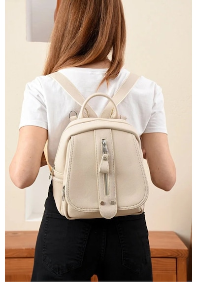 Just Polo Kadın Orta Boy Ayarlanabilir Askılı Şık Lakost Sırt Çantası Shopper Krem