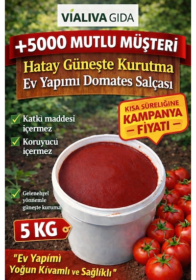 Hatay Güneşte Kurutma Ev Yapımı Domates Salçası 5 KG