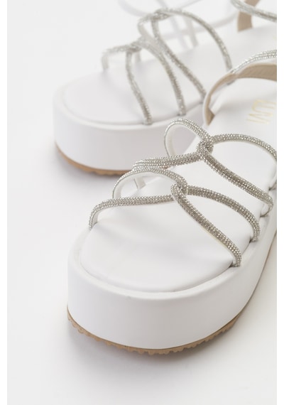 Luvishoes Titan Beyaz Taşlı Kadın Sandalet Beyaz