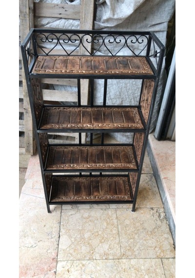 Ahşap Ferforje Raf 53x23x102 Cm. Kna606 Eskitme Siyah