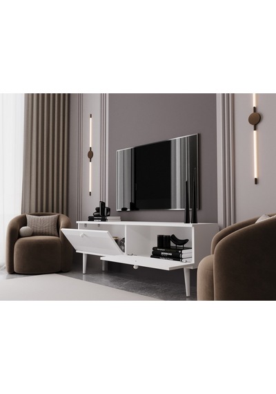 Melura Tv Ünitesi - Tv Sehpası 140 Cm %100 Mdf Lake Ahşap Ayaklı Beyaz