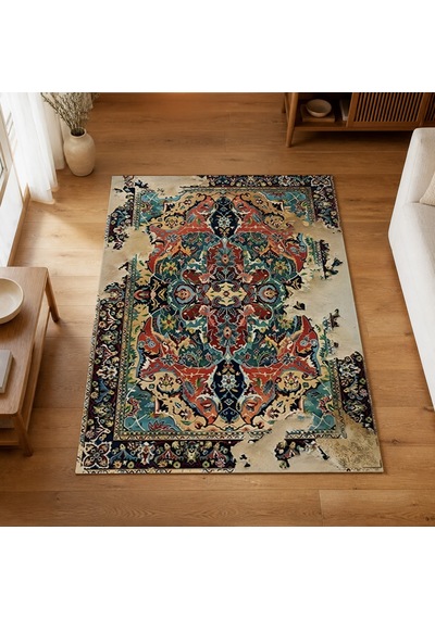 Kartela Halı Leno Halı Jüt Taban Dokuma Halı - 60 X 90 Cm Çok Renkli