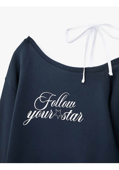 Koton Fiyonk Detaylı Pamuklu Uzun Kollu Asimetrik Yaka Baskılı Sweatshirt Lacivert 6sal10379ık