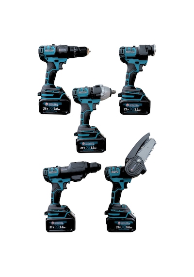 Mur-Cell MUR-9019 Değişen Kafa Budama Testeresi + Taşlama + Darbeli Vidalama + Kırıcı Hilti  5'li Set