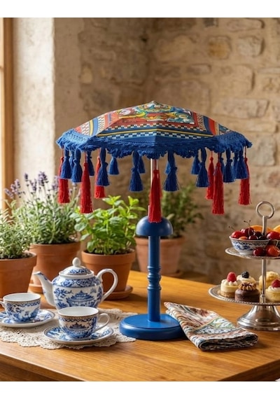 Missidea Sultania Ledli Dekoratif Bali Şemsiyesi Mavi