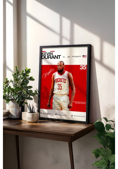 Kevin Durant Kd Ahşap Çerçeveli Poster Tablo Minimal & Güçlü Stil Siyah