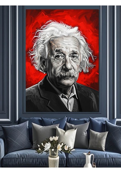Ahşap Tablo Albert Einstein Kırmızı Portre