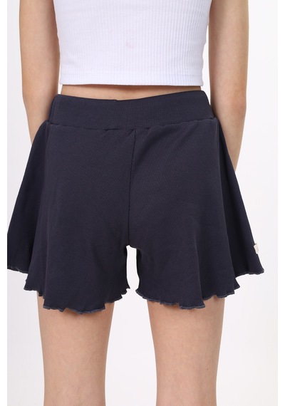 Toontoy Kız Çocuk Beli Lastikli Basic Fitilli Şort - Paça Detaylı Füme