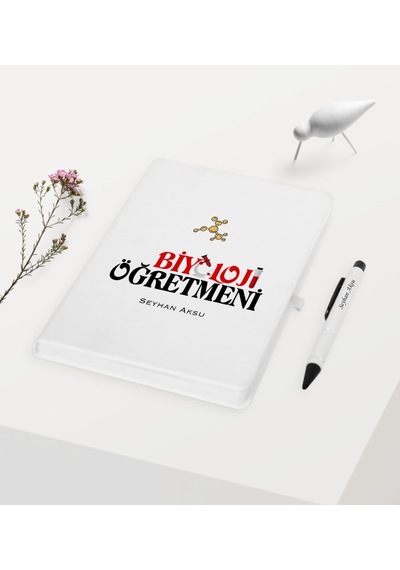 Kişiye Özel Biyoloji Öğretmeni Temalı Beyaz Defter Kalem S
