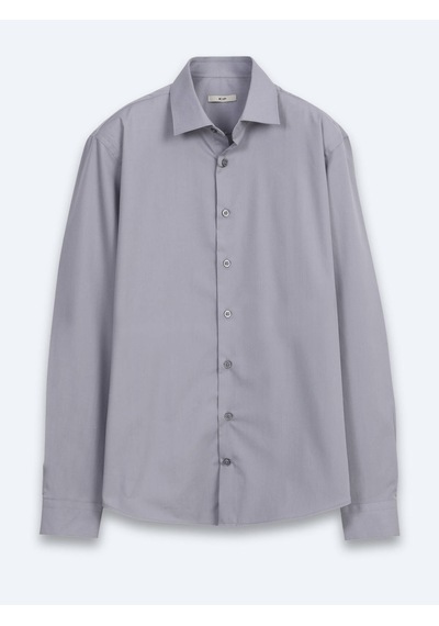 Kip Gri Regular Fit Uzun Dokuma Casual Pamuk Karışımlı Gömlek