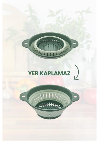 Katlanabilir Yuvarlak Süzgeç 1,8 Litre Yeşil
