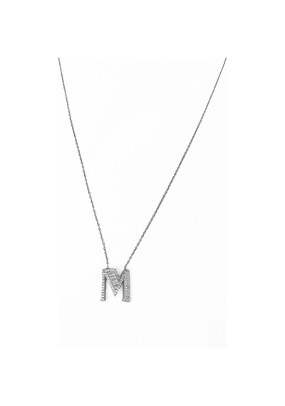 Baget Taşlı Pırlanta Model Gümüş Harf Kolye - M Rose Gold