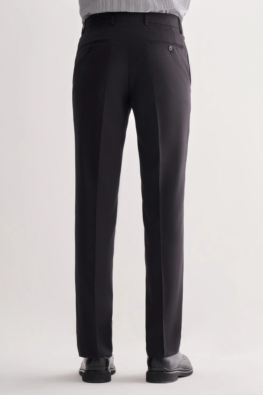 İmza Siyah Yan Cep Açık Paça Kendinden Desenli Slim Fit Esnek Pantolon 1003255151 Siyah