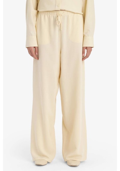 DeFacto Wide Leg Cepli Yüksek Bel Standart Boy Keten Karışımlı Pantolon F5024AX25SPBG357