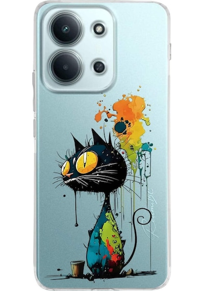 Xiaomi Redmi 15c 4g İle Uyumlu Splash Kedi Tasarımlı Şeffaf Silikon Kılıf Şeffaf