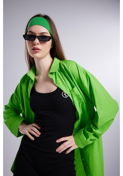Holly Lolly Cepli Oversize Kesim Lovesize Gömlek Yeşil