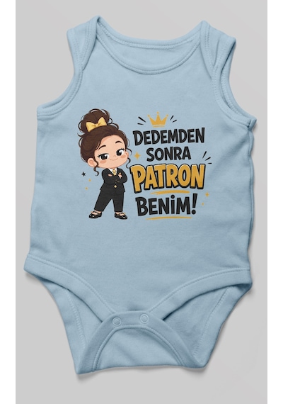 Morivokids Dedemden Sonra Patron Benim Sıfır Kollu Bebek Zıbını %100 Pamuk Bebe Mavisi