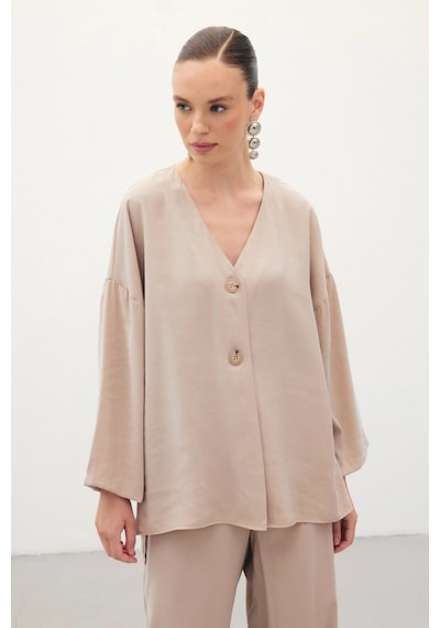 Sateen Düğmeli Kimono - Taş Taş