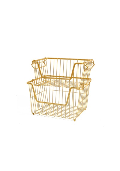 Ocean Home Textile 2'li Altın Renk Metal Sepet Set 32 x 22 x 16 / 33 x 27 x 20 cm