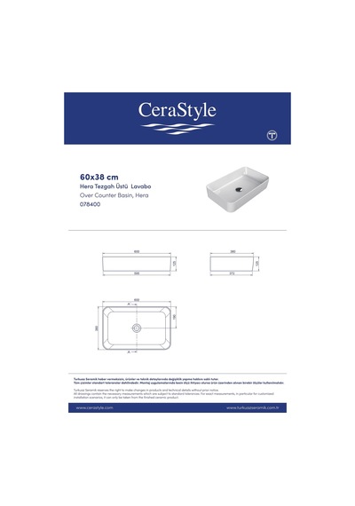 Turkuaz Cerastyle Hera Tezgahüstü Mat Siyah Lavabo 60 38 Cm