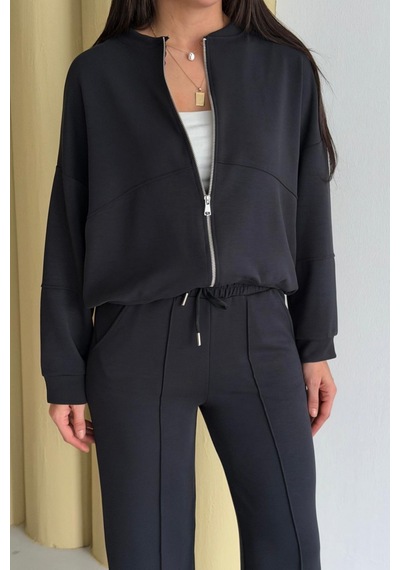 Balenbi Kadın Oversize Fermuarlı Modal Spor Takım Wide Leg Bol Paça 1194 - Form Serisi Siyah Balenbi Kadın Oversize Fermuarlı Modal Spor Takım Wide Leg Bol Paça 1194 - Form Serisi Siyah