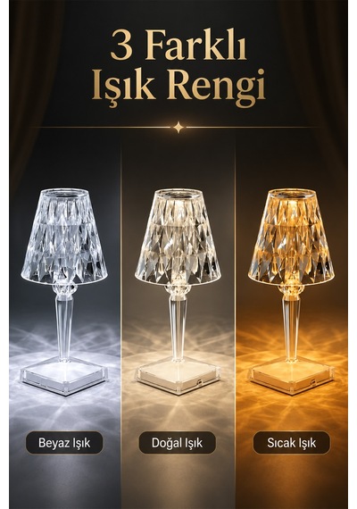 Prizma Kristal Led Masa Lambası 3 Renk Işıklı Dekoratif Aydınlatma 8381888