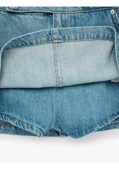 Koton Pamuklu Cep Detaylı Düğmeli Denim Mini Şort Etek Açık İndigo 6sal70043md