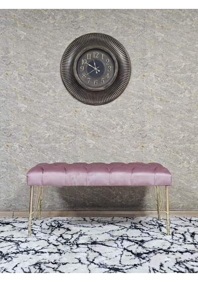 Zafir Gold Tel Ayaklı 90 Cm Puf Bench - Puf - Bench - Kasalı Oturak - Oturak - Yatak Ucu Puf Pembe