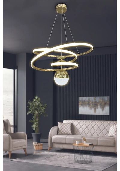 Eylül Büyük Modern Sarkıt Ledli Avize - 3 Renk Kumandalı - Gold Gold