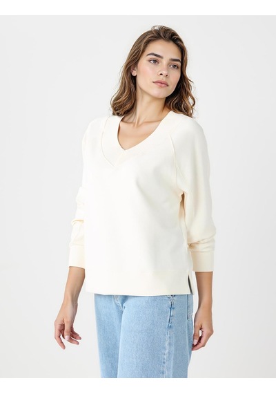 Jimmy Key Jimmy Key Ekru Uzun Kollu V Yaka Örme Modal Sweatshirt 5ww235785114