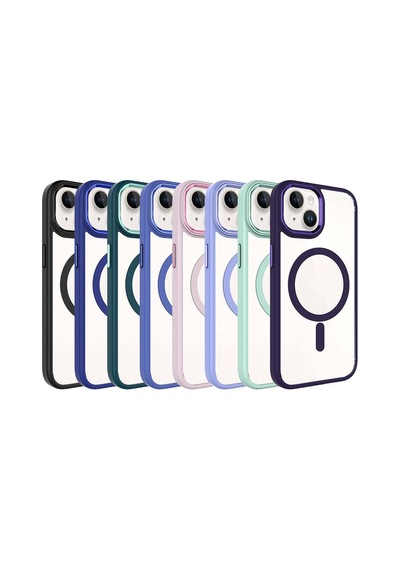 Lexroo Apple iPhone Uyumlu 15 Plus Kılıf Wireless Şarj Özellikli Krom M-safe Silikon Kılıf - Mavi